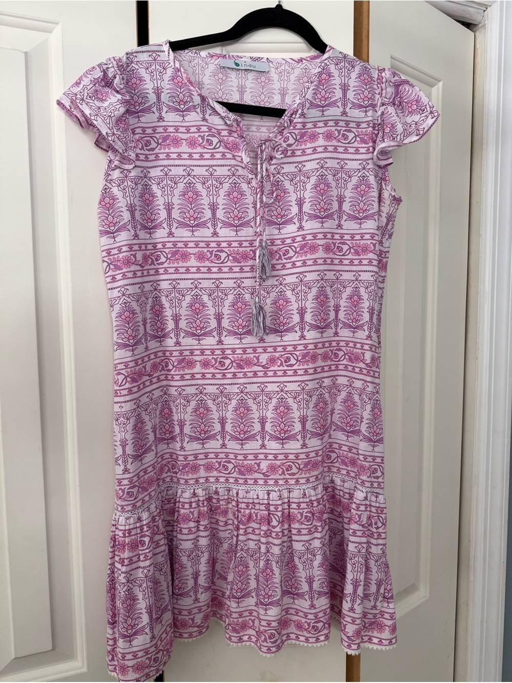 Pink Floral Tie-Neck Midi Dress by Unbranded